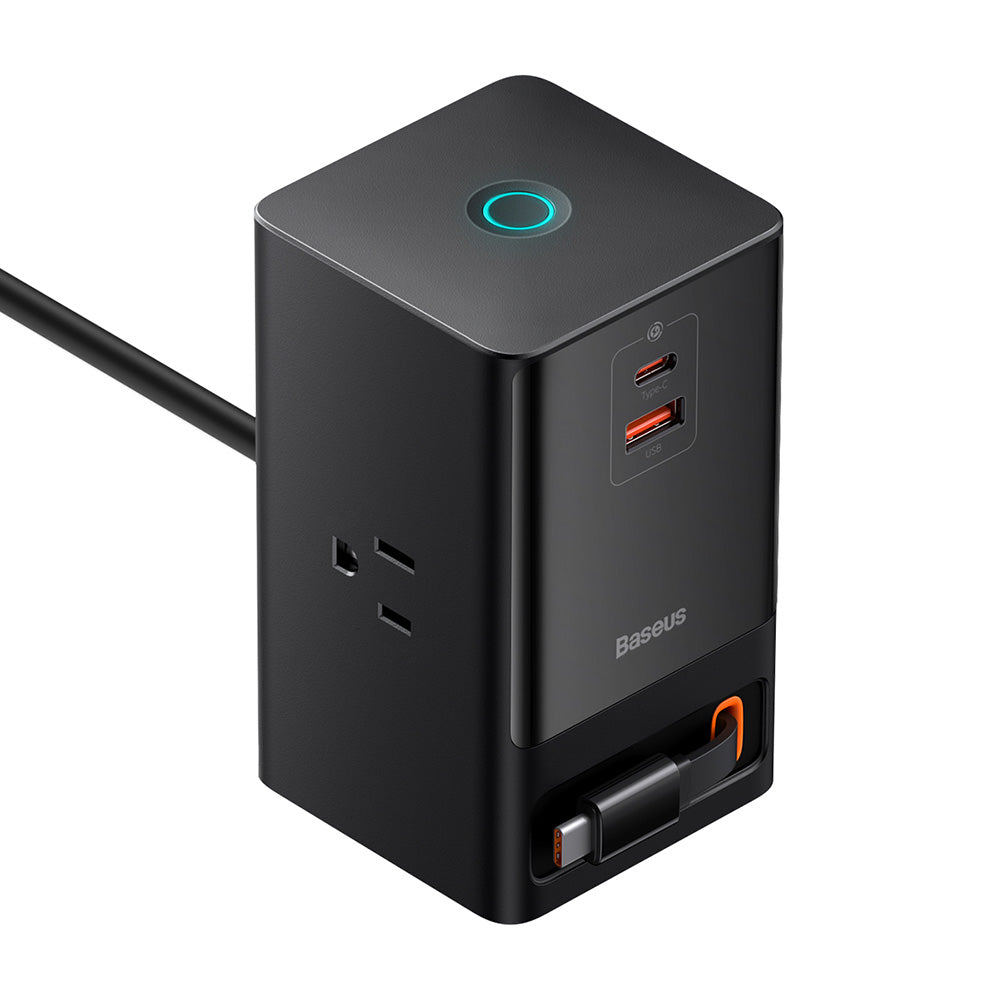 Baseus PowerCombo US forlengelseskabel, 3 x stikkontakter - 1 x USB-A - 2 x USB-C, svart PSLR000101