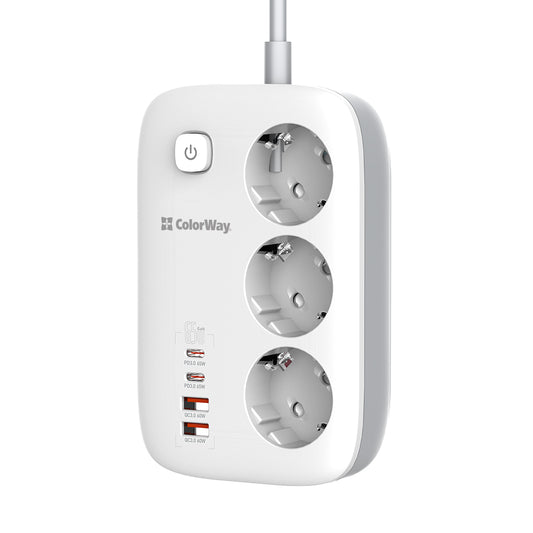 ColorWay forlengelseskabel, 3 x Schuko, Hvit