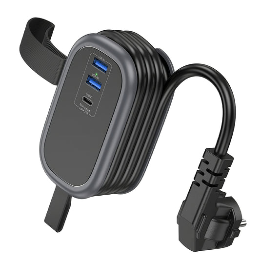 Skjøteledning HOCO NS6, 12W, 2,4A, 2 x USB-A - 1 x USB-C - 1 x Schuko, Svart