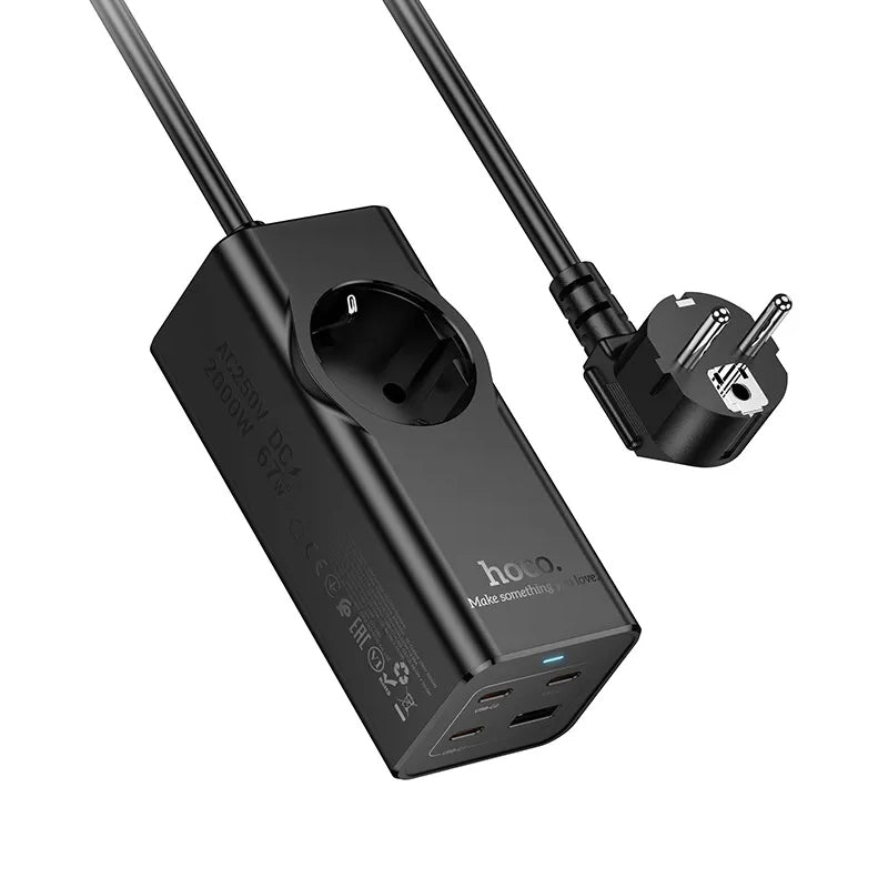 Forlenger HOCO NS9, 1 x Schuko, Svart