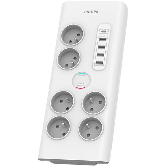 Philips skjøteledning, 35W, 3A, 4 x USB-A - 1 x USB-C - 6 x Schuko, hvit PHIL-SPN7060WA/60