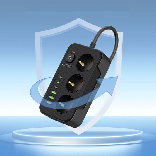 Tech-Protect PC3X6 forlenger, 3 x Schuko, Svart