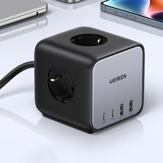 UGREEN CD268 Skjøteledning, 65W, 4,5A, 2 x USB-A - 2 x USB-C - 3 x Schuko, grå