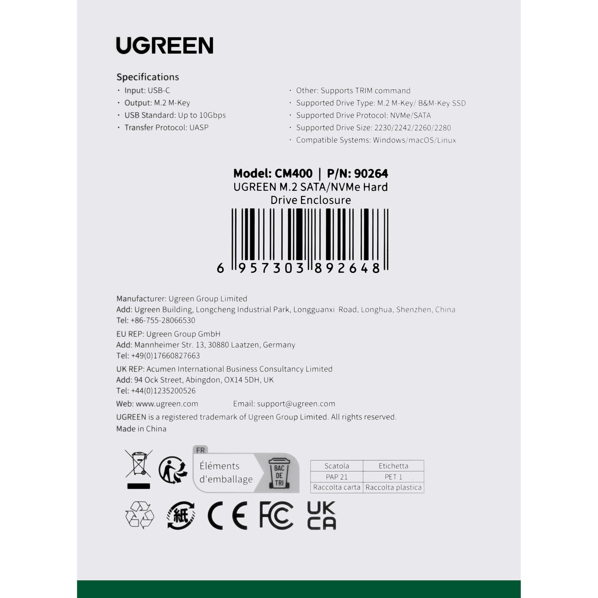UGREEN CM400 rack for SSD M.2 NVMe, Grå