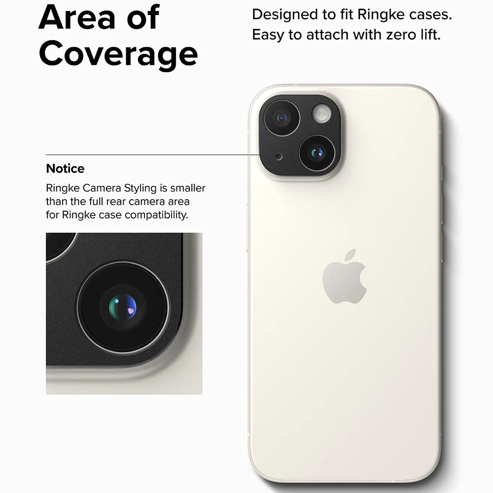 Rammebeskyttelse Bakre Kamera Ringke Styling for Apple iPhone 15 Plus / 15, Aluminium, Svart