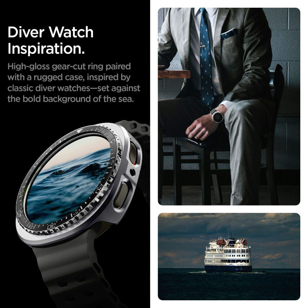 Spigen Tune Pro Diver beskyttelsesramme for Samsung Galaxy Watch8 44mm, Svart