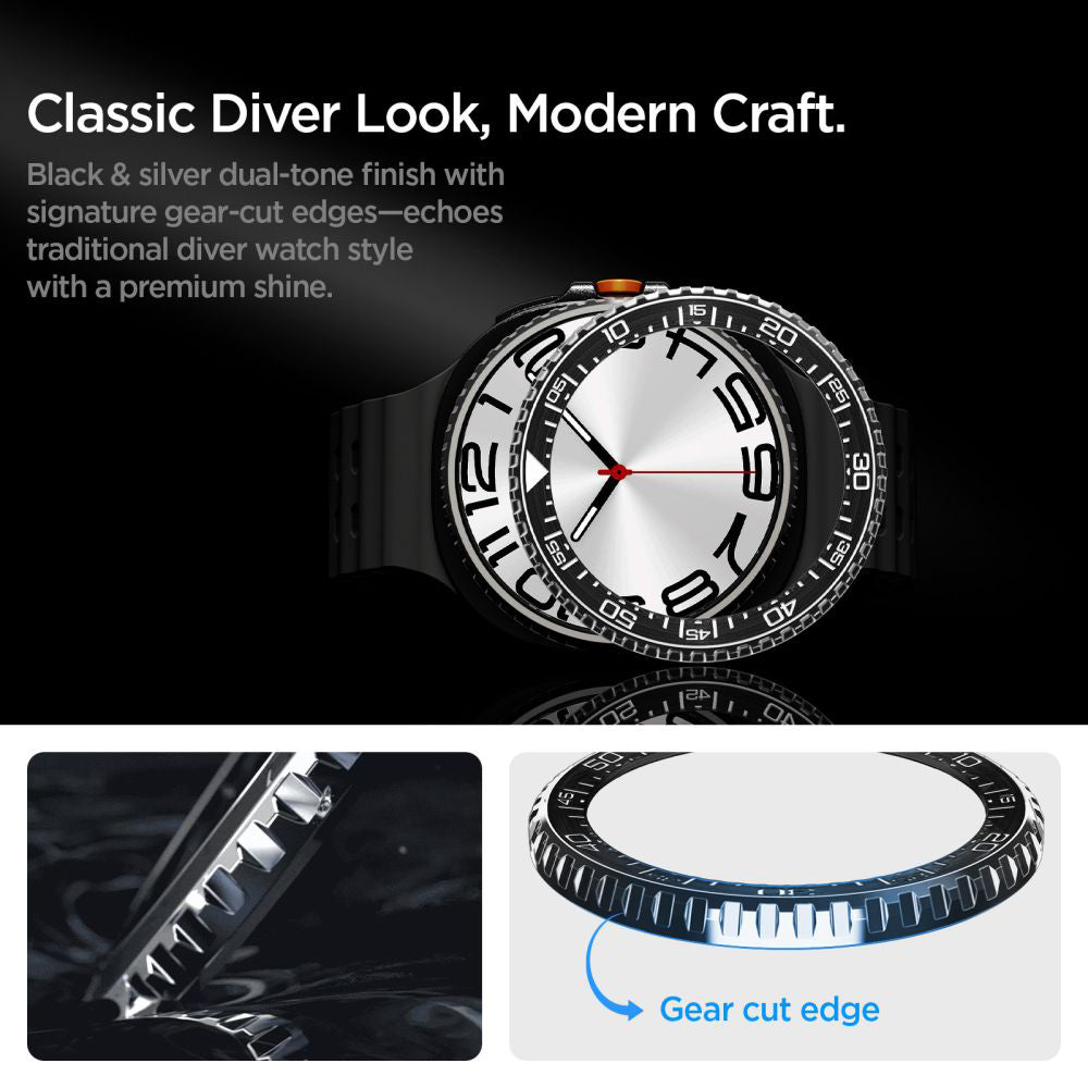 Spigen Tune Pro Diver beskyttelsesramme for Samsung Galaxy Watch8 Classic, Svart ACS10016
