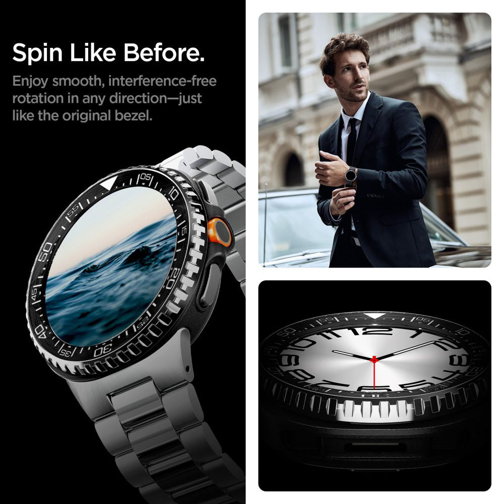 Spigen Tune Pro Diver beskyttelsesramme for Samsung Galaxy Watch8 Classic, Svart ACS10016