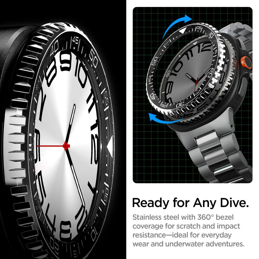 Spigen Tune Pro Diver beskyttelsesramme for Samsung Galaxy Watch8 Classic, Svart ACS10016