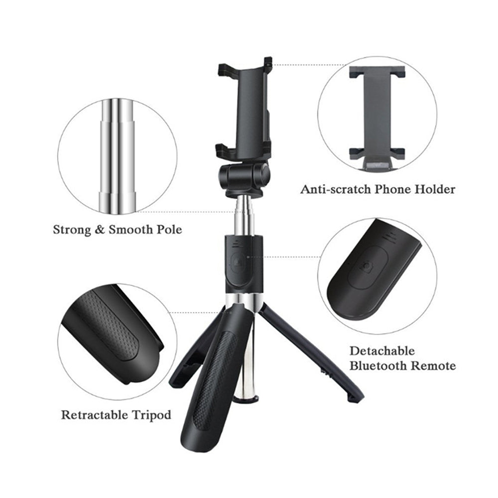 Selfie Stick Bluetooth Techsuit L01s, Universal, Svart