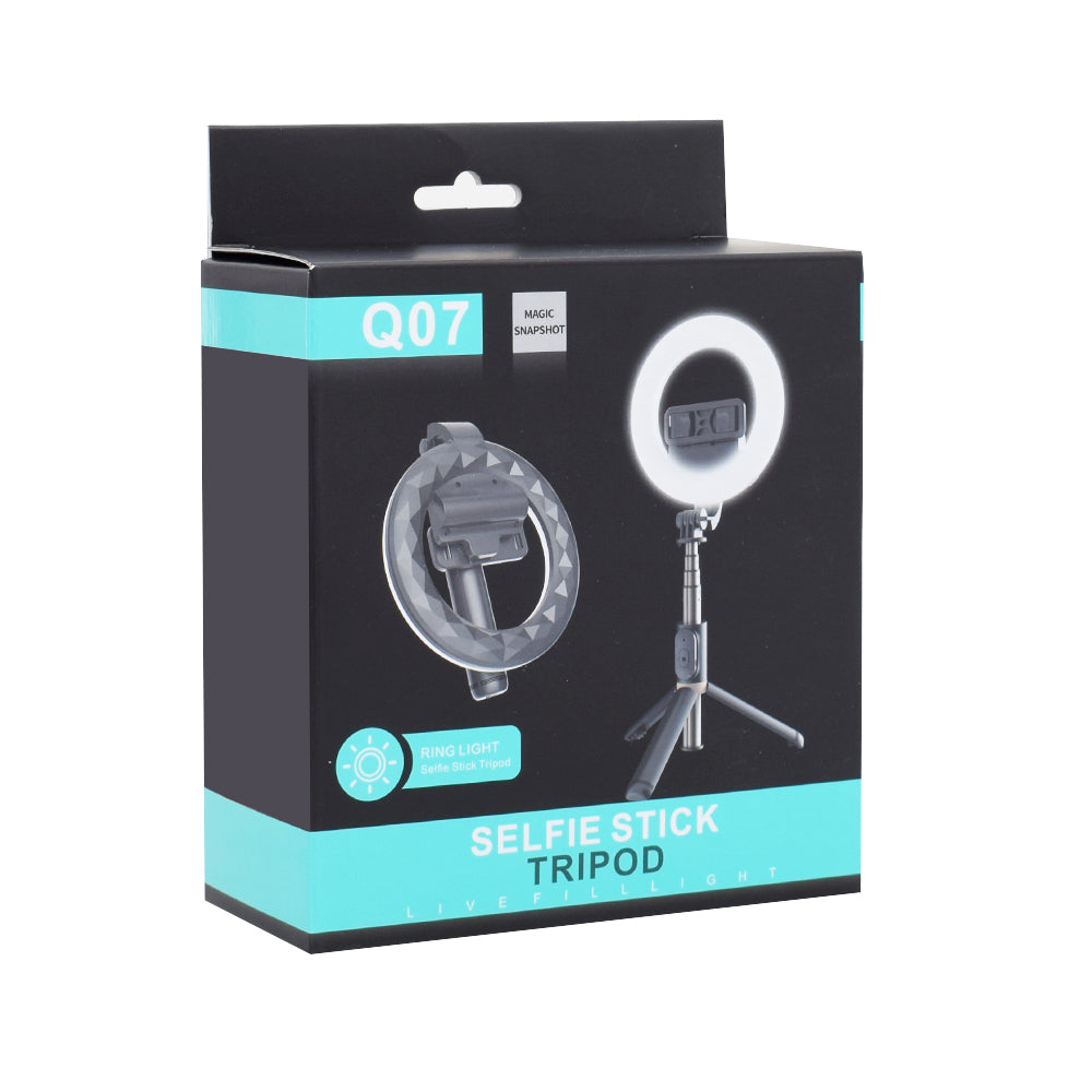 Selfie Stick Bluetooth Techsuit Q07 Ring Light, Universal, Svart