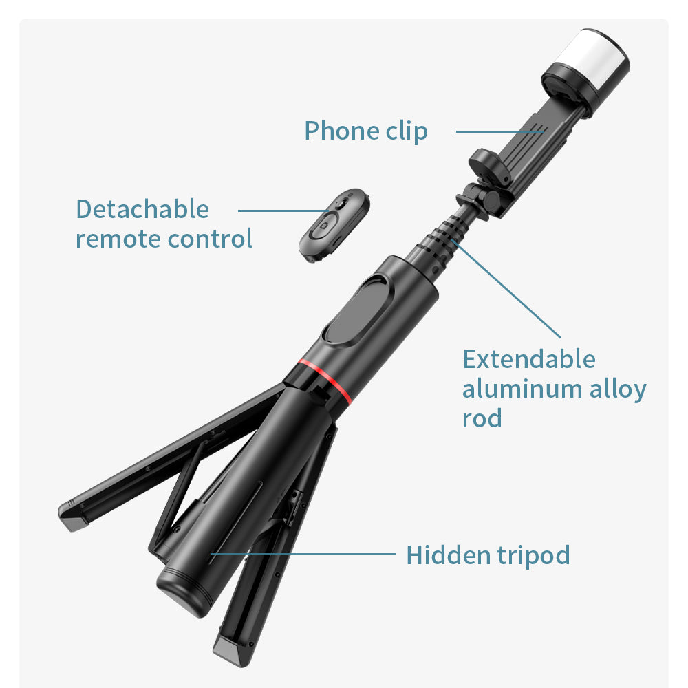 Selfie Stick Bluetooth Techsuit Q12S, Universal, Svart