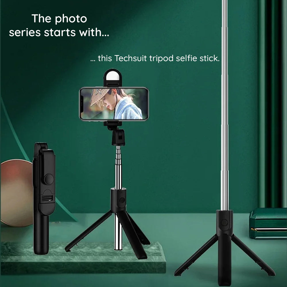 Selfie Stick Bluetooth Techsuit S05-S, Universal, Svart