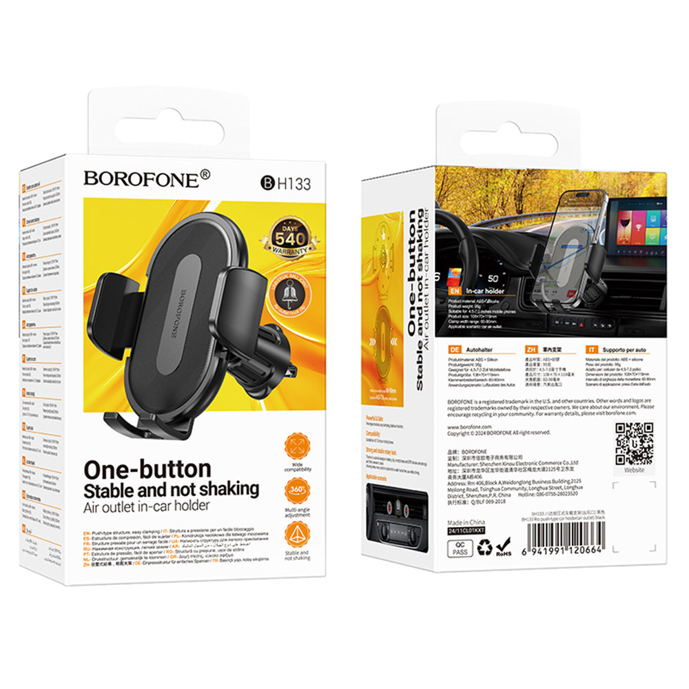 Bilholder Borofone BH133 Rio, 4.5 tommer - 7 tommer, Svart