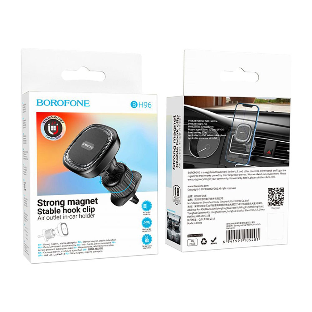 Magnetisk Bilholder Borofone BH96 Ice, Universal, Sort Grå