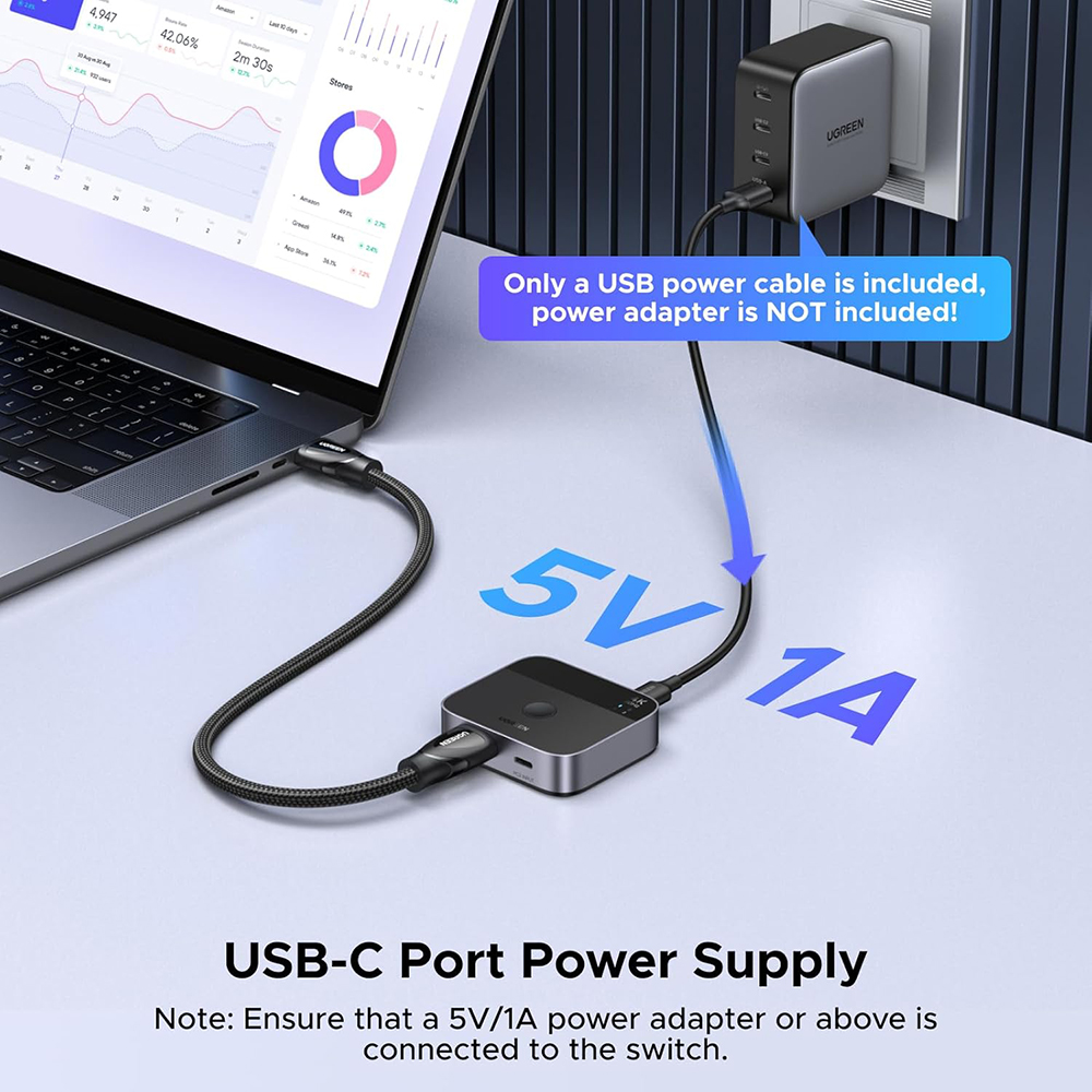 HDMI / USB-C Video Switch UGREEN AW503 (55452), Grå, Resertifisert