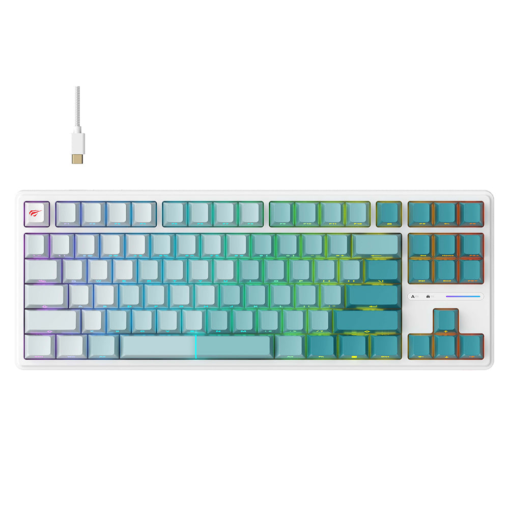 Gamingtastatur Wired USB HAVIT KB901L, RGB, 1.8m, Hvit Grønn