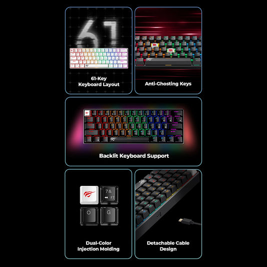 Gamingtastatur HAVIT KB903L, RGB, 1.8m, Svart