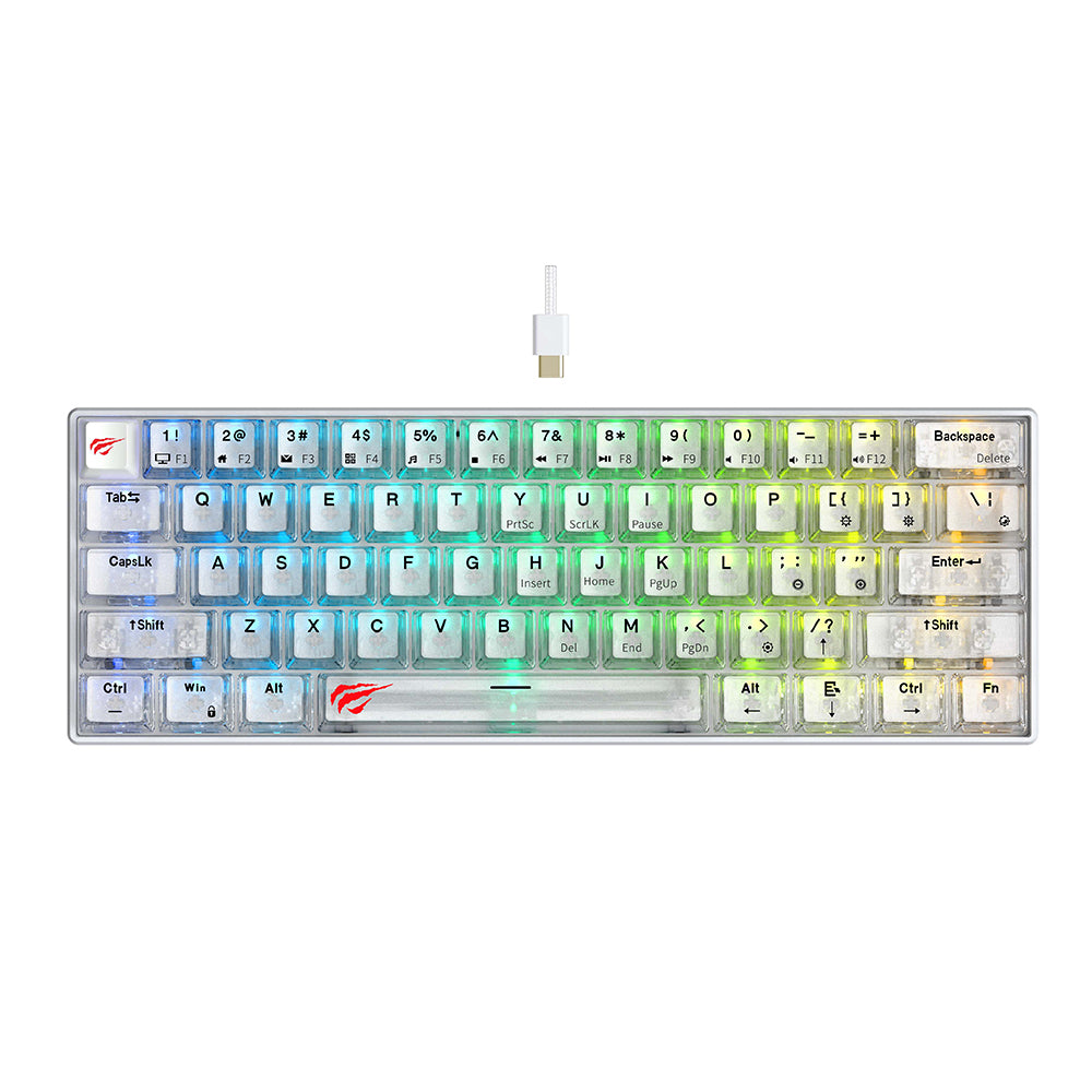 Gamingtastatur Kablet USB HAVIT KB903L, RGB, 1,8 m, Transparent Hvit