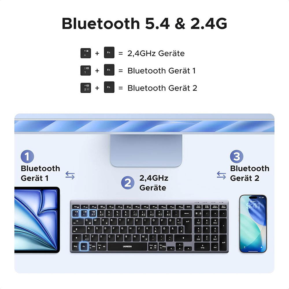 UGREEN K552 trådløst tastatur (75163), BT / Wi-Fi, Svart