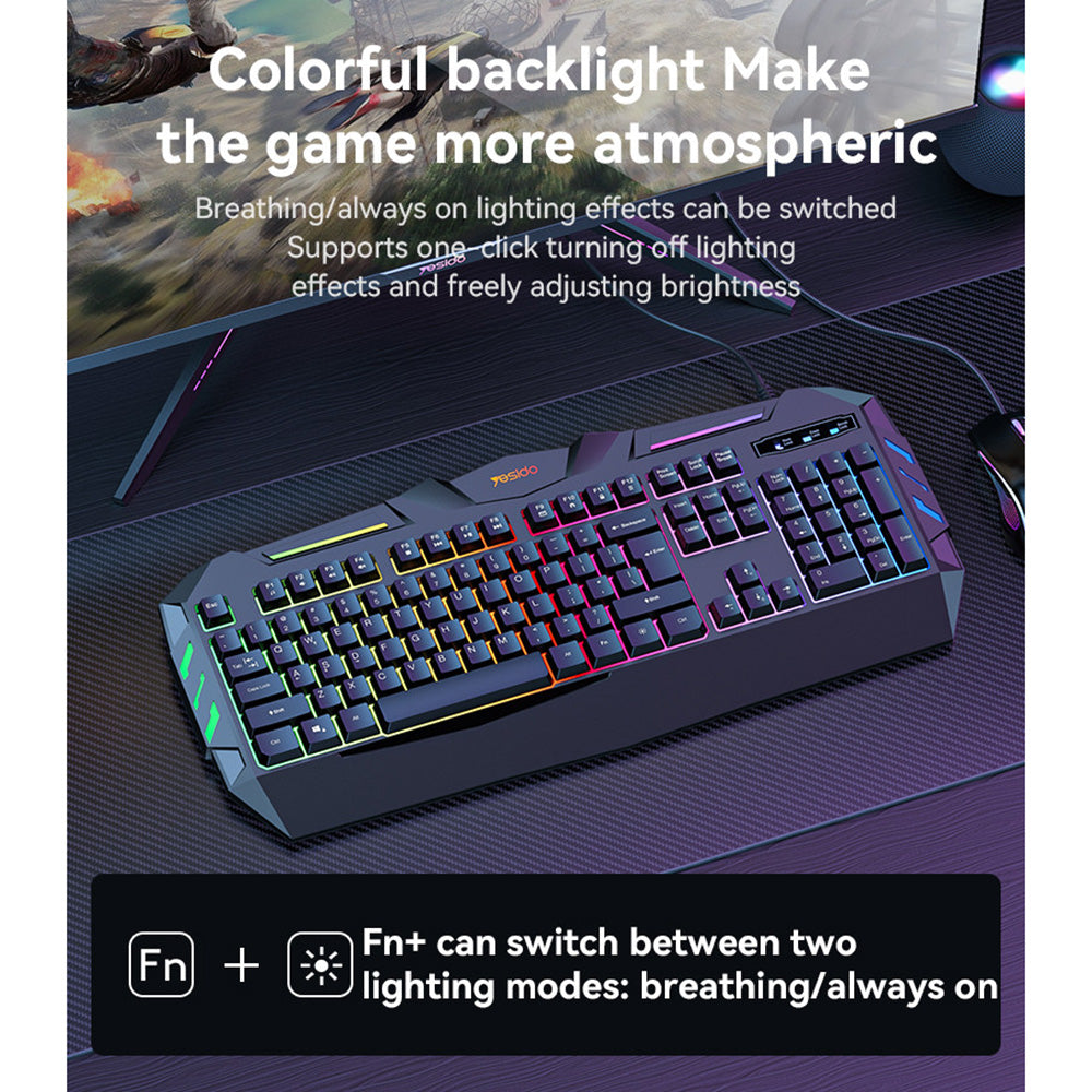 Trådløst tastatur Yesido KB21, RGB, 1.5m, Svart