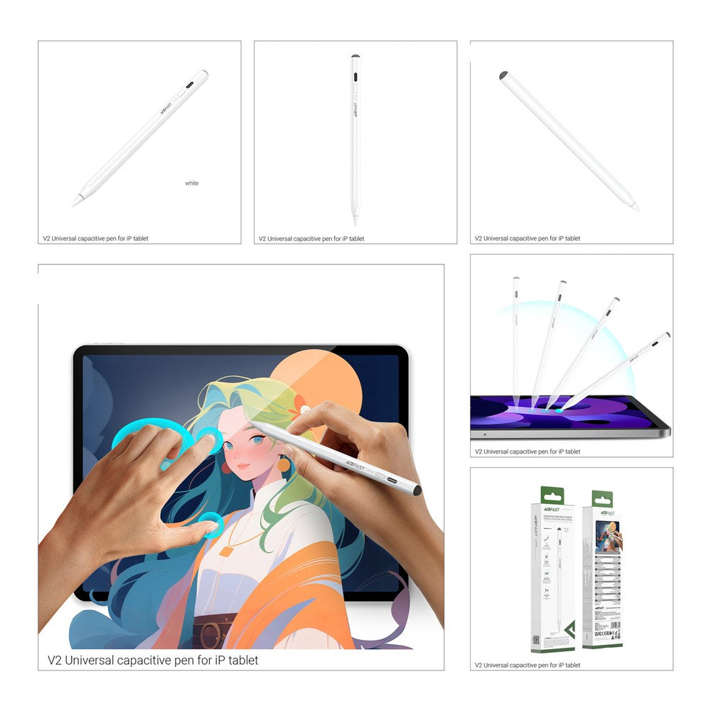 Touch Pen Acefast V2 for Apple iPad, Aktiv Versjon, Hvit