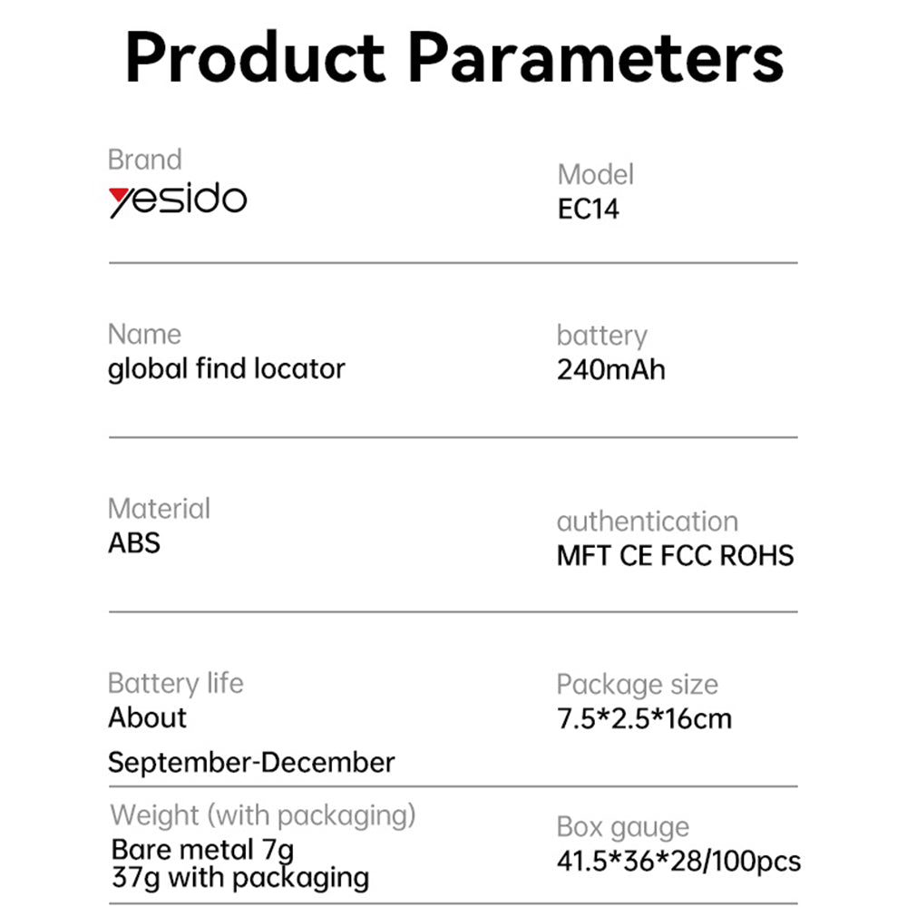 Yesido SmartTag EC14 for iOS-serien, Hvit