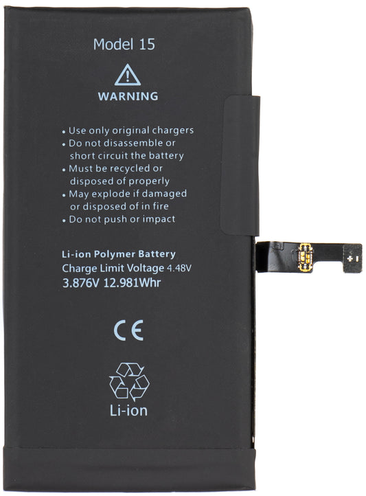 Apple iPhone 15-batteri, med integrert Flex BMS-bånd (krever ikke lodding av kontakter)