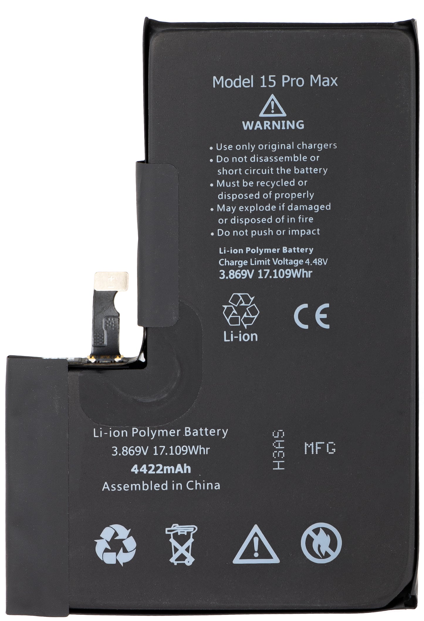 Apple iPhone 15 Pro Max-batteri med integrert Flex BMS-bånd (krever ikke lodding av kontakter)