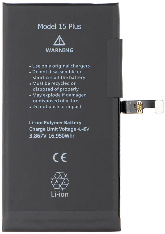 Apple iPhone 15 Plus-batteri, med integrert Flex BMS-bånd (krever ikke lodding av kontakter)