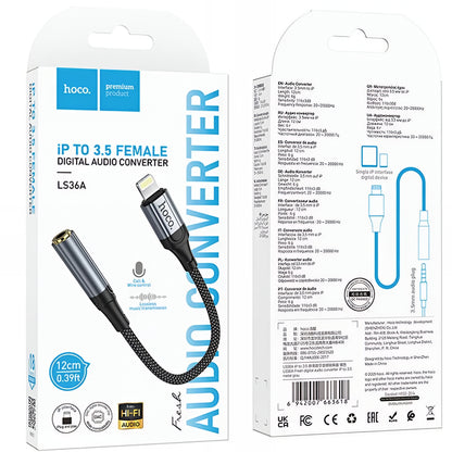 Audioadapter Lightning - 3.5mm HOCO LS36A, Grå