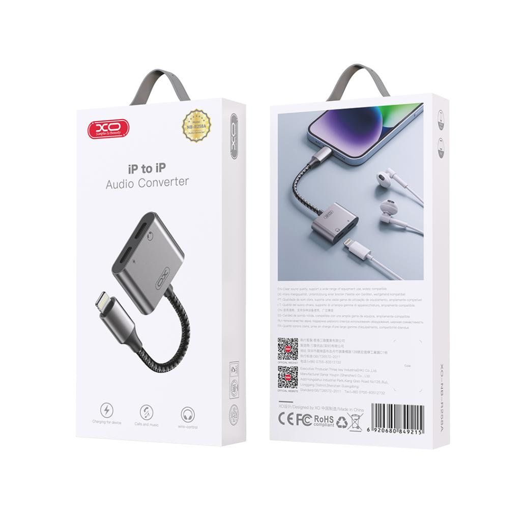 Lightning Audio Adapter - 2 x Lightning XO Design NB-R258A, Grå