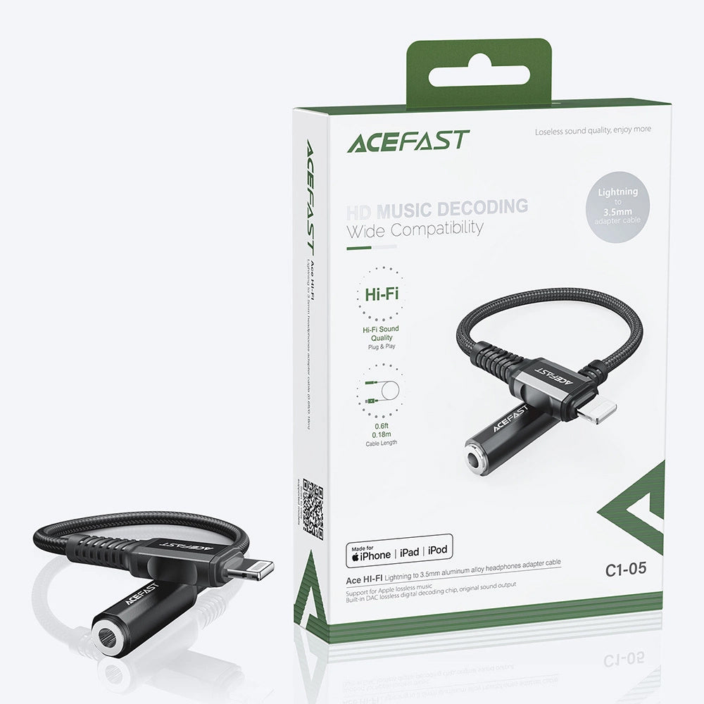 Lightning-til-3,5 mm lydadapter Acefast C1-05, Svart
