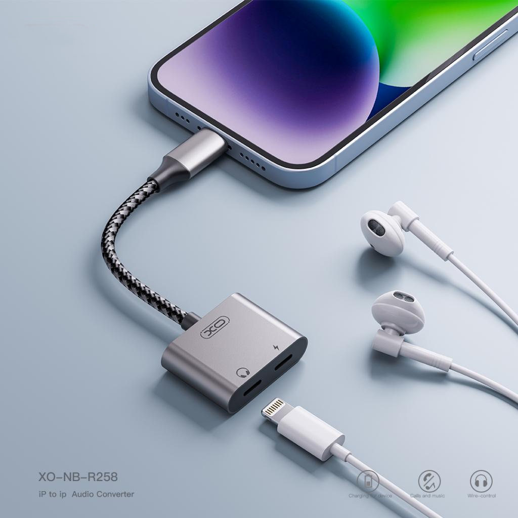 Lightning Audio Adapter - 2 x Lightning XO Design NB-R258A, Grå