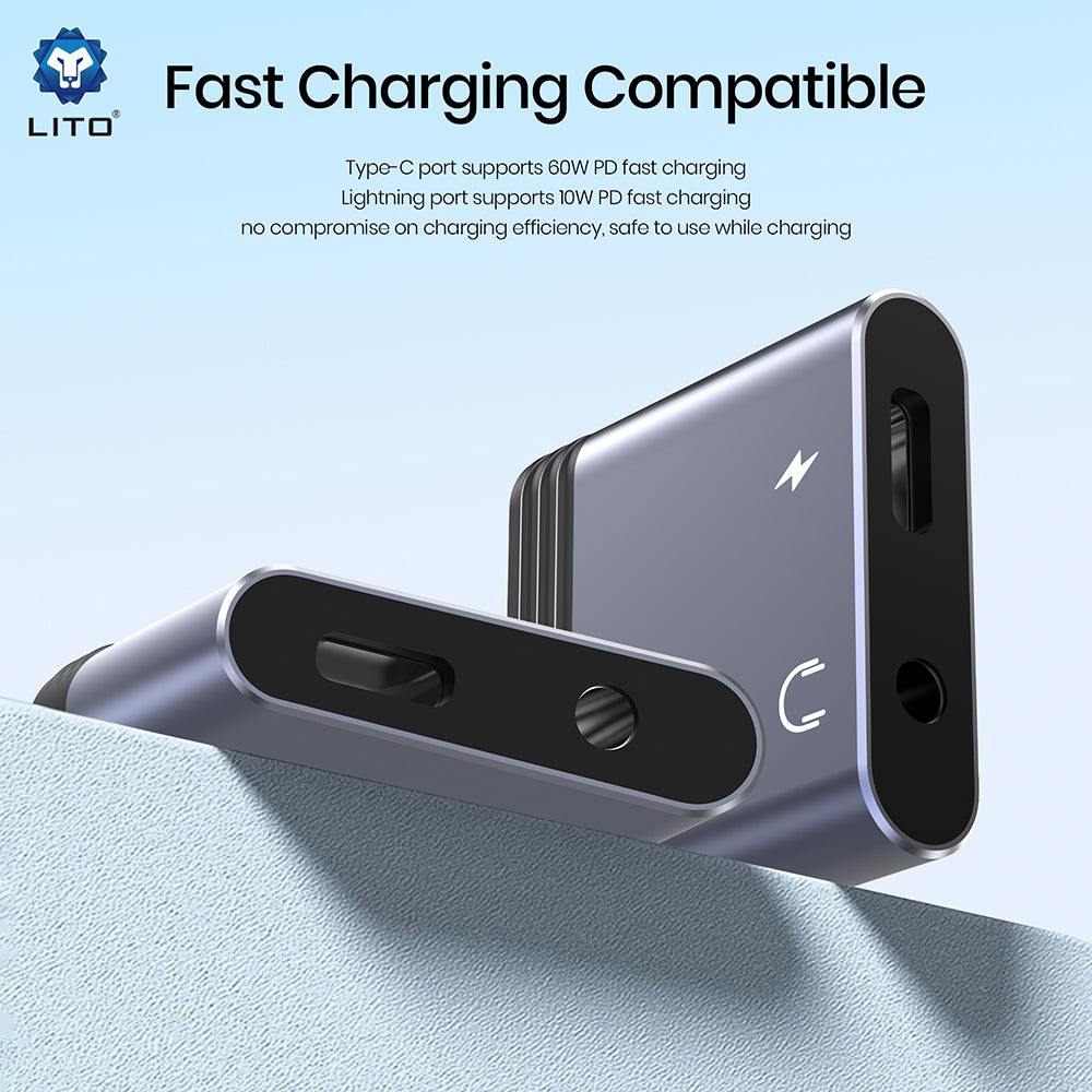 Lydadapter Lightning - Lightning / 3.5mm Lito LA04L, Svart