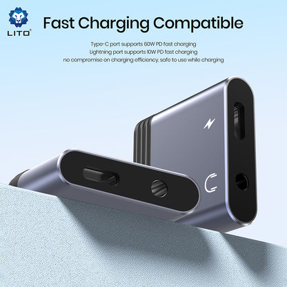 Lydadapter Lightning - Lightning / 3.5mm Lito LA04L, Svart