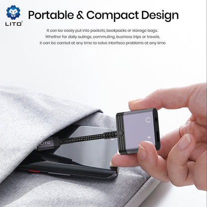 Lydadapter Lightning - Lightning / 3.5mm Lito LA04L, Svart