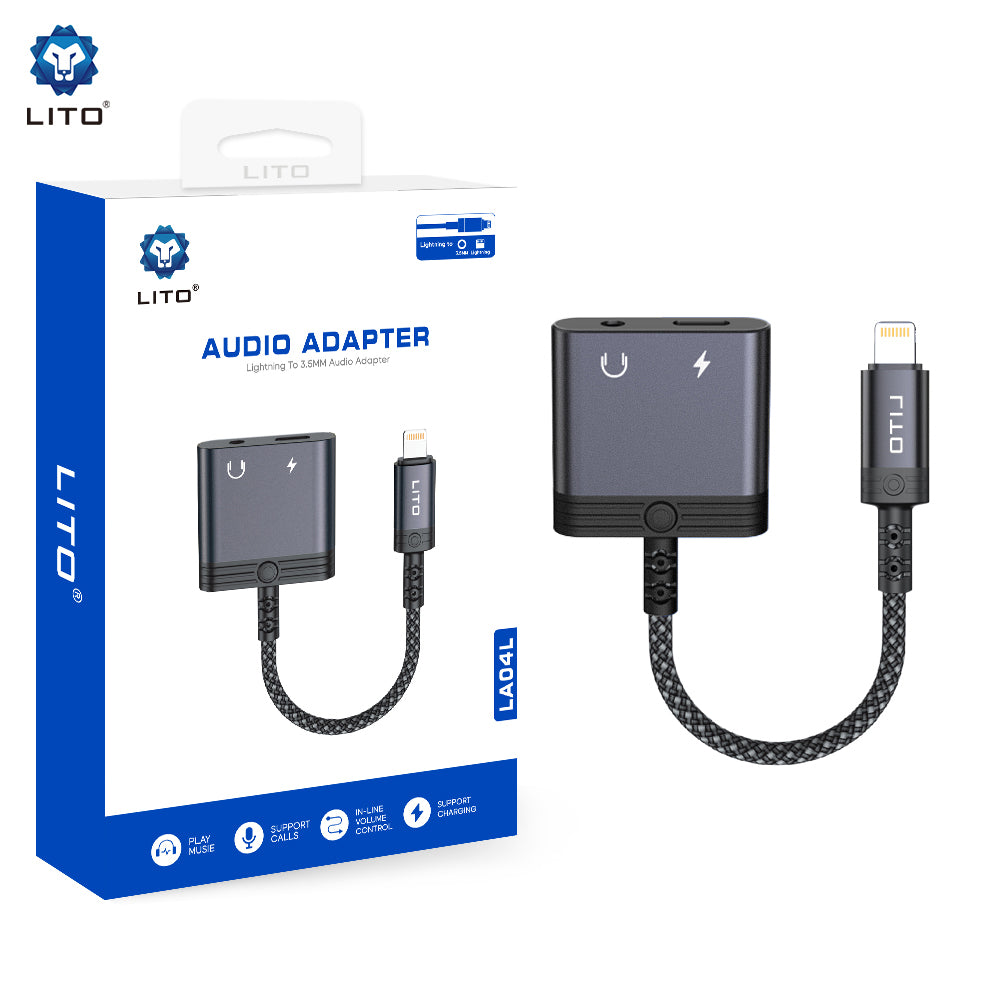 Lydadapter Lightning - Lightning / 3.5mm Lito LA04L, Svart