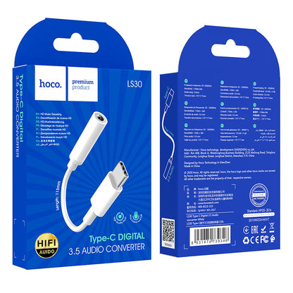 USB-C til 3,5 mm lydadapter HOCO LS30, hvit