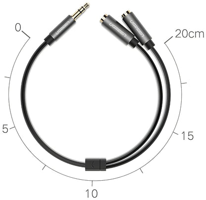 Audio Splitter Adapter 3.5mm - 2 x 3.5mm UGREEN AV123 2in1, 0.2m, Grå