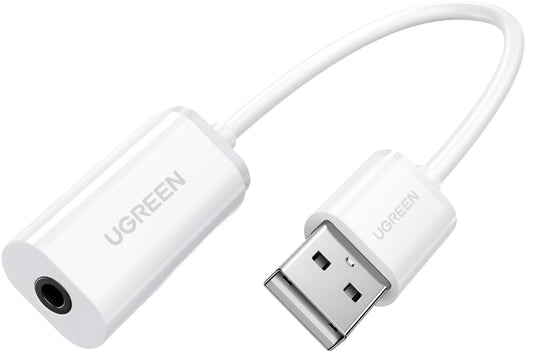 UGREEN US206 lydadapter, USB-A - 3,5 mm, Hvit
