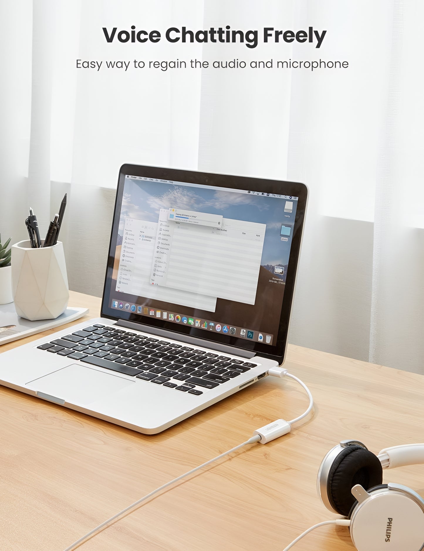 UGREEN US206 lydadapter, USB-A - 3,5 mm, Hvit