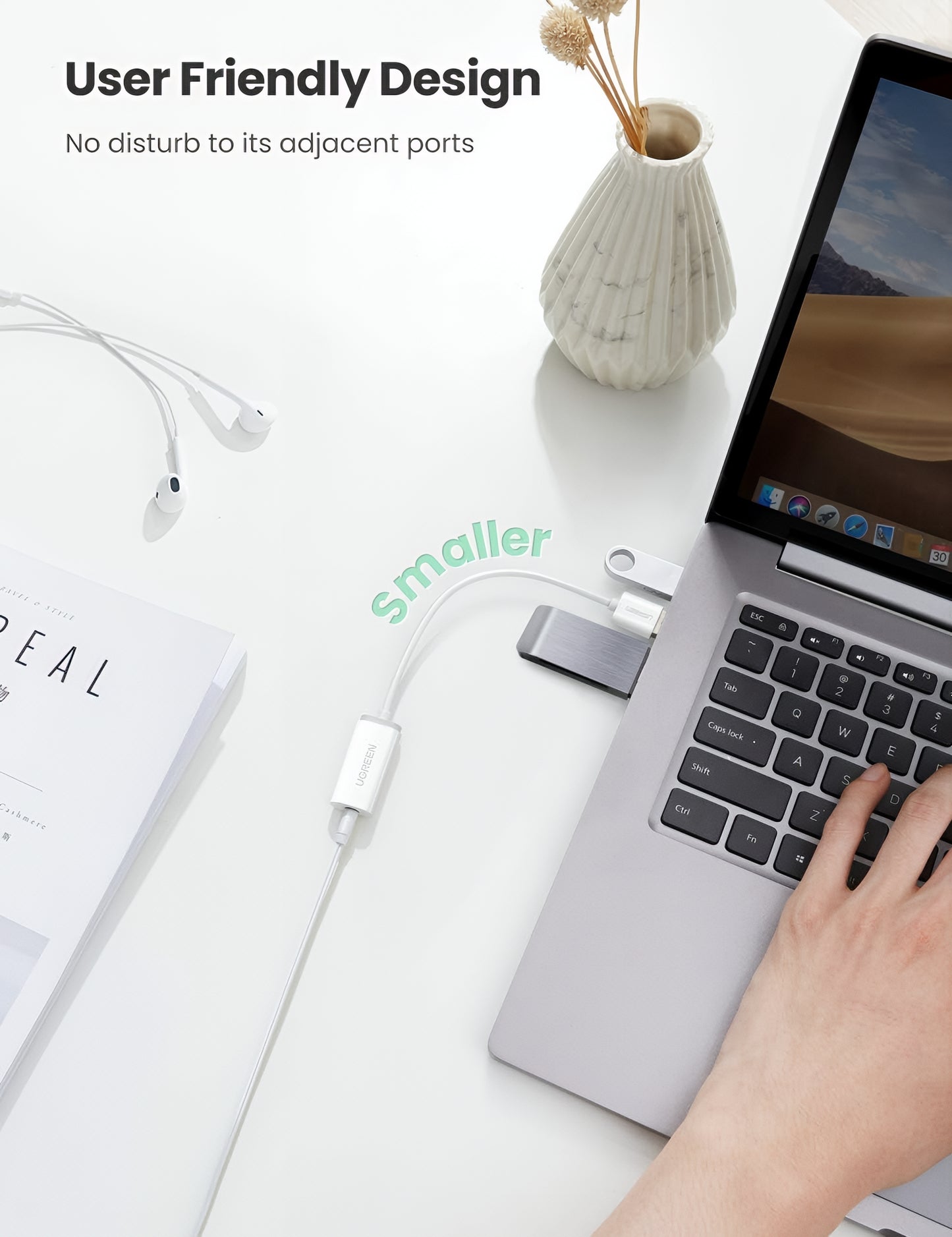 UGREEN US206 lydadapter, USB-A - 3,5 mm, Hvit