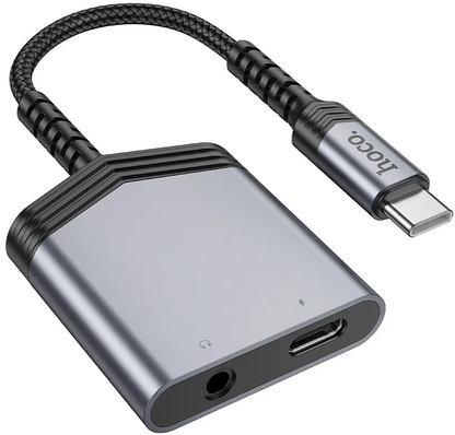 Audioadapter USB-C - USB-C / 3.5mm HOCO LS39, Svart