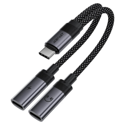 USB-C lydadapter - 2 x USB-C Acefast J14, Svart