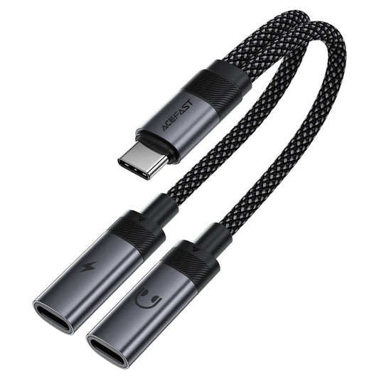 USB-C lydadapter - 2 x USB-C Acefast J14, Svart