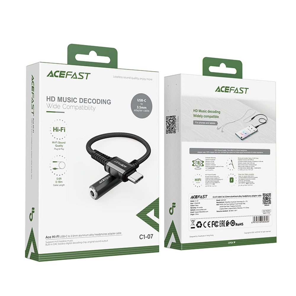 Audioadapter USB-C - 3.5mm Acefast C1-07, Svart