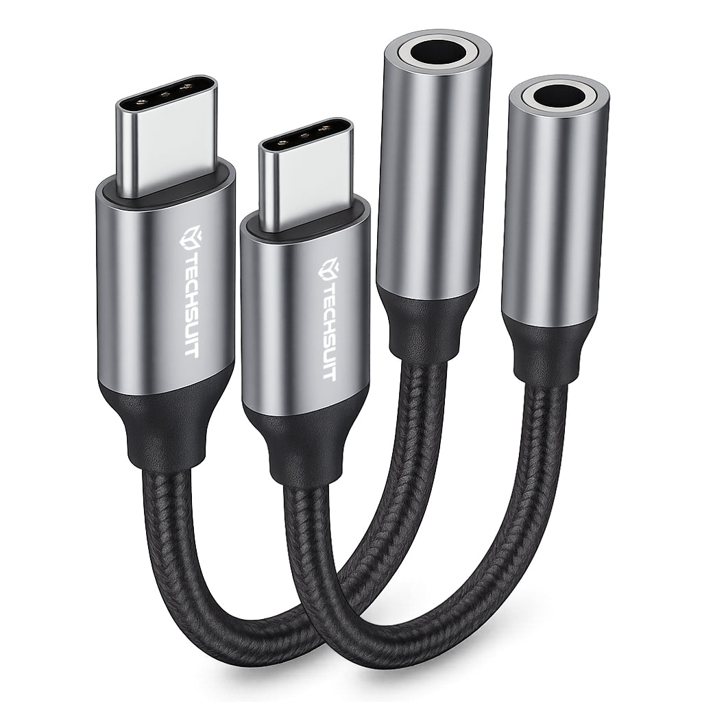 Audioadapter USB-C - 3.5mm Techsuit AC12 FuseXound, Grå, Sett med 2 stykker
