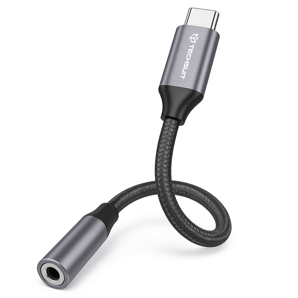Audioadapter USB-C - 3.5mm Techsuit AC12 FuseXound, Grå, Sett med 2 stykker