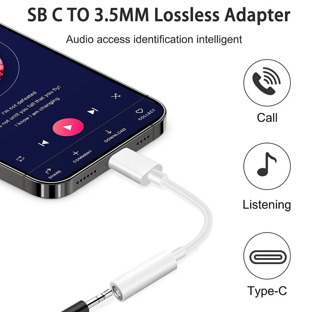 USB-C til 3.5mm lydadapter Techsuit AC18 MusicBox, Hvit, Sett med 2 stk